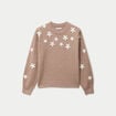 Pull oversize brod&eacute; manches longues beige femme