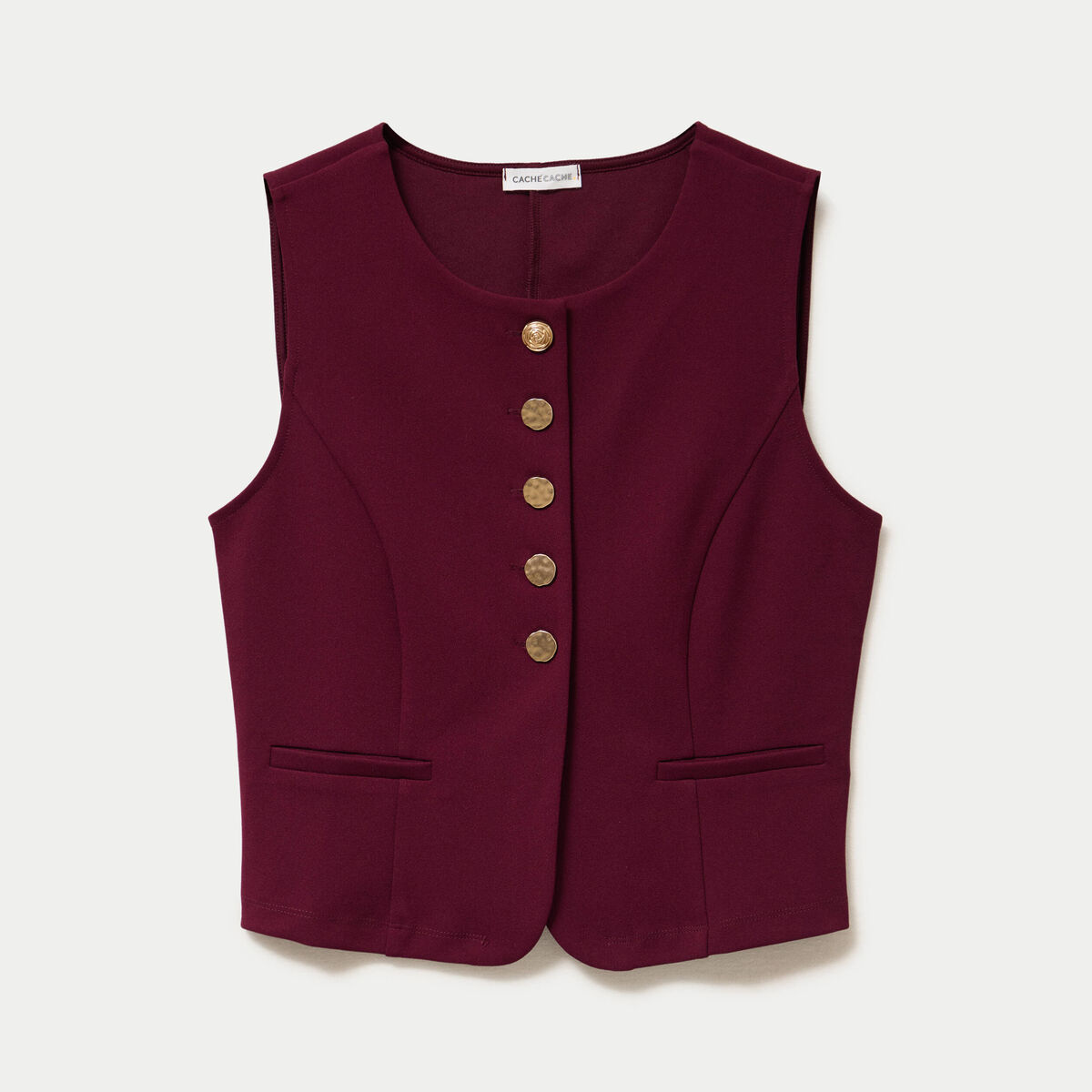 Gilet sans manches col rond bordeaux femme