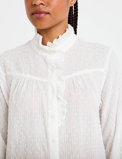 Chemise col montant manches longues ecru femme
