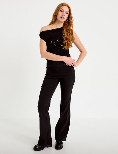 Pantalon bootcut taille basse noir femme
