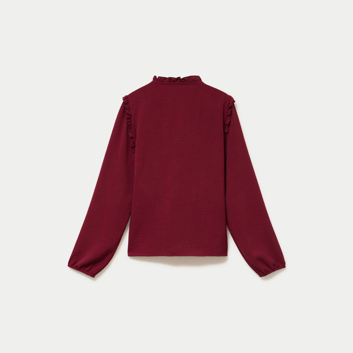 Blouse ample col montant manches longues rouge fonc&eacute; femme
