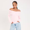 Pull ajust&eacute; col bardot manches longues rose clair femme