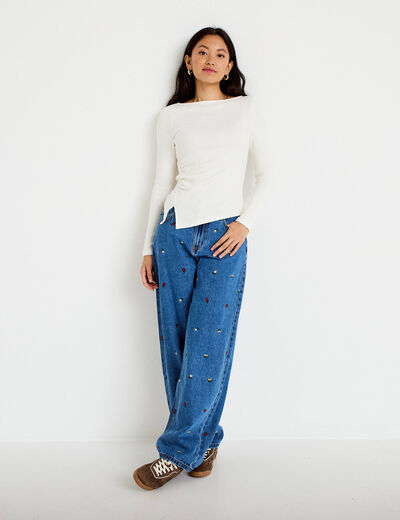 Jean barrel avec broderie bleu femme
