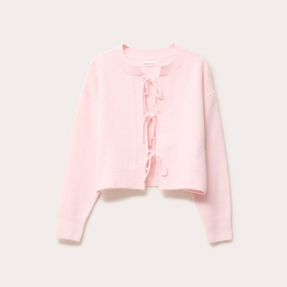 Gilet court nou&eacute; rose clair femme