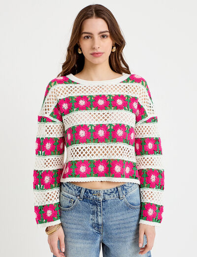 Pull manches longues rose fushia femme
