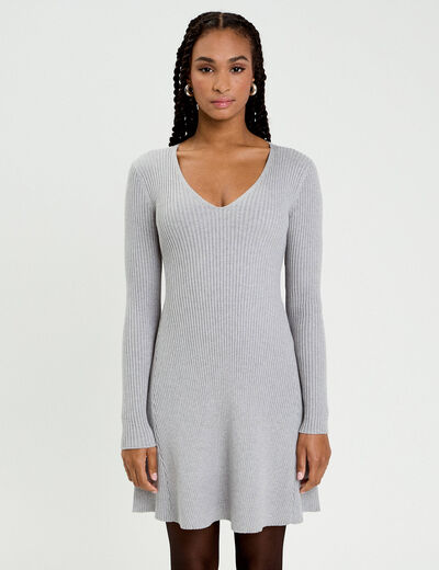 Robe tricot patineuse c&ocirc;tel&eacute;e gris clair femme