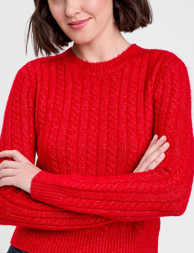 Pull ajust&eacute; col rond manches longues rouge femme