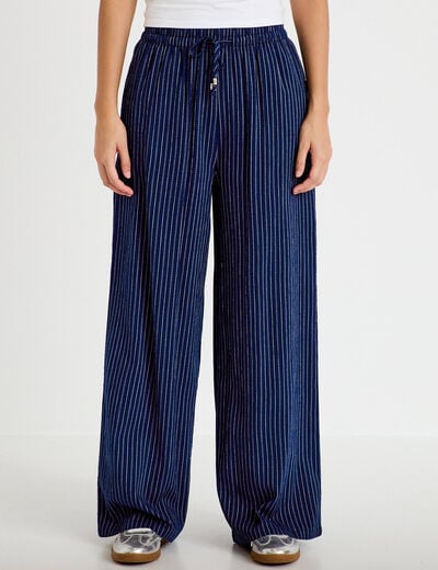 Pantalon large taille standard bleu femme
