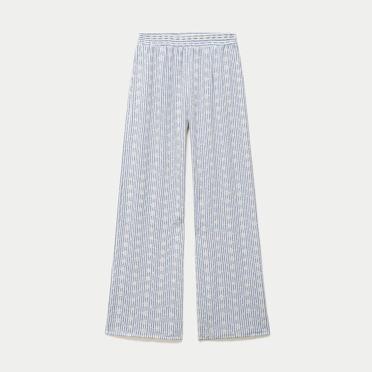 Pantalon large brod&eacute; bleu marine femme