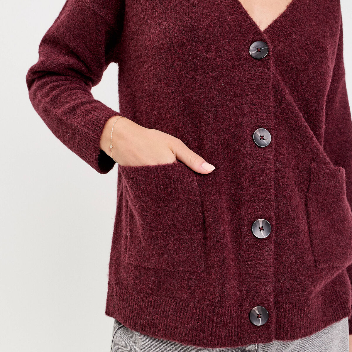 Gilet col v violet fonc&eacute; femme