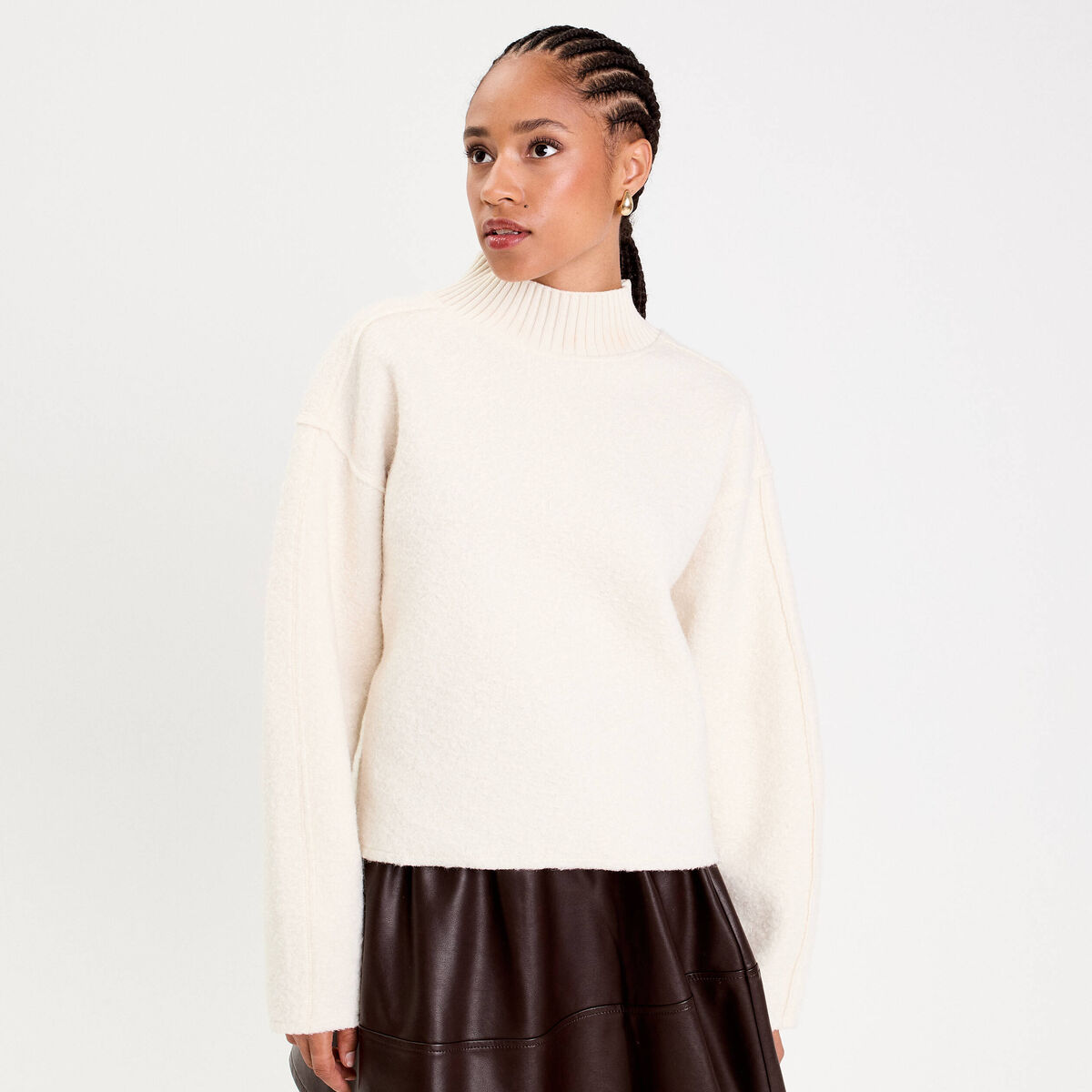 Sweat col montant ecru femme