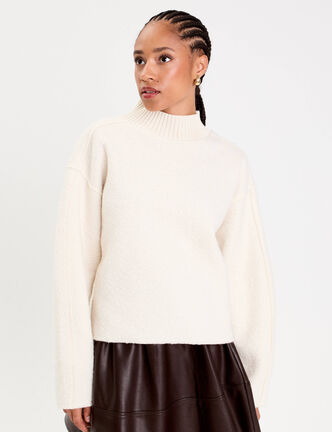 Sweat col montant ecru femme