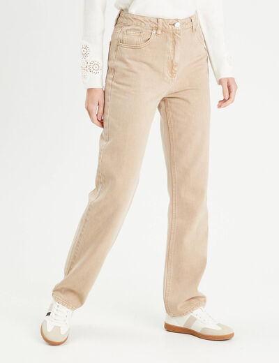 Jean droit taille haute sable femme