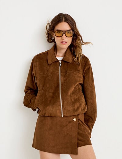 Jupe-short courte aspect daim marron femme