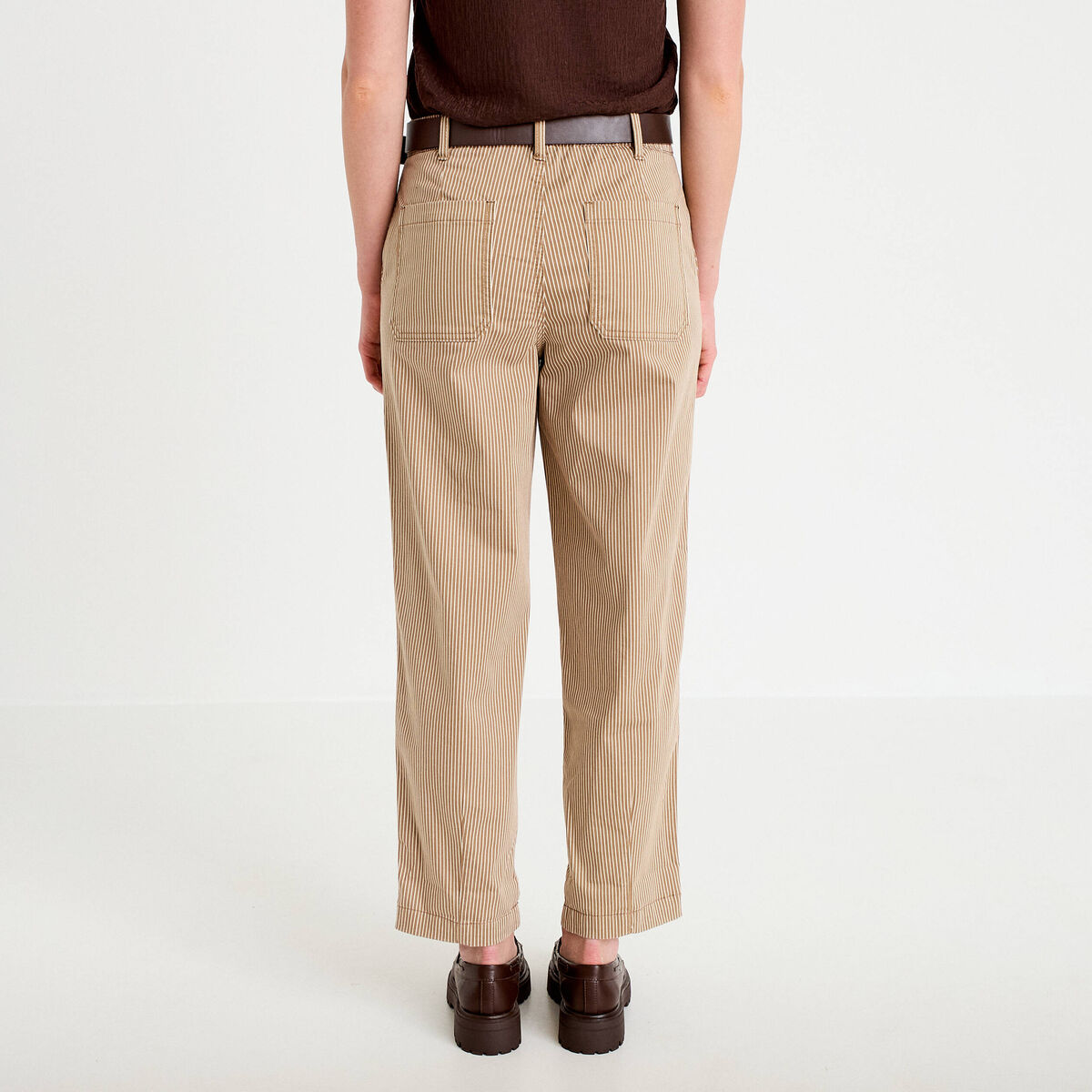 Pantalon chino 7/8&egrave;me taille &eacute;lastiqu&eacute;e taupe femme