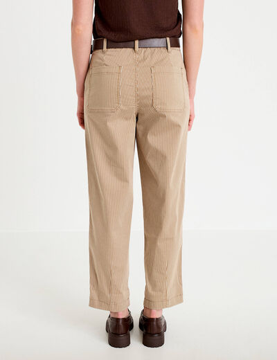 Pantalon chino 7/8&egrave;me taille &eacute;lastiqu&eacute;e taupe femme