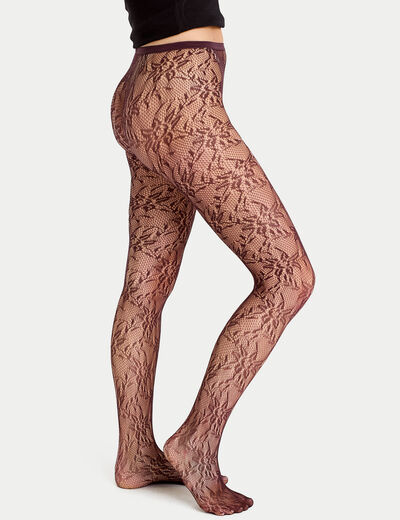 Collants aspect dentelle bordeaux femme