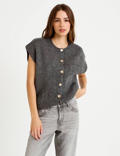 Gilet ample sans manches gris fonc&eacute; femme