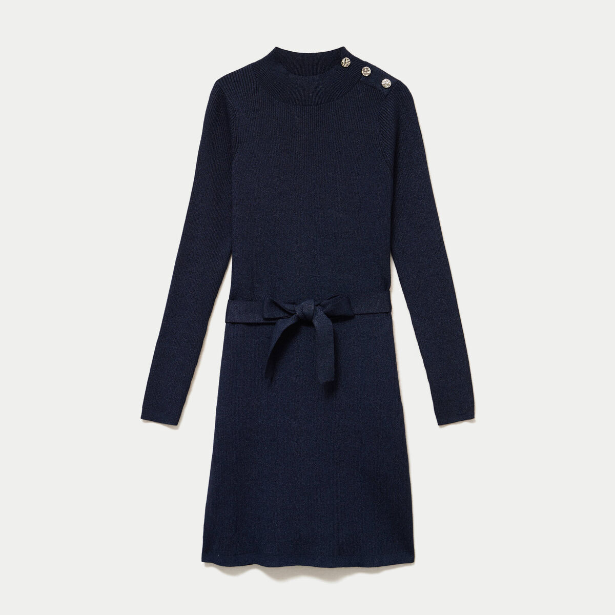 Robe pull ajust&eacute;e manches longues bleu marine femme