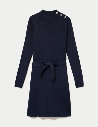 Robe pull ajust&eacute;e manches longues bleu marine femme