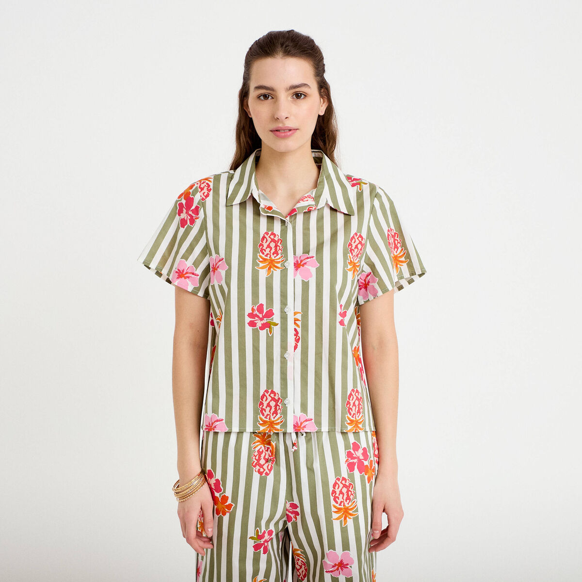 Chemise col classique manches courtes blanc femme