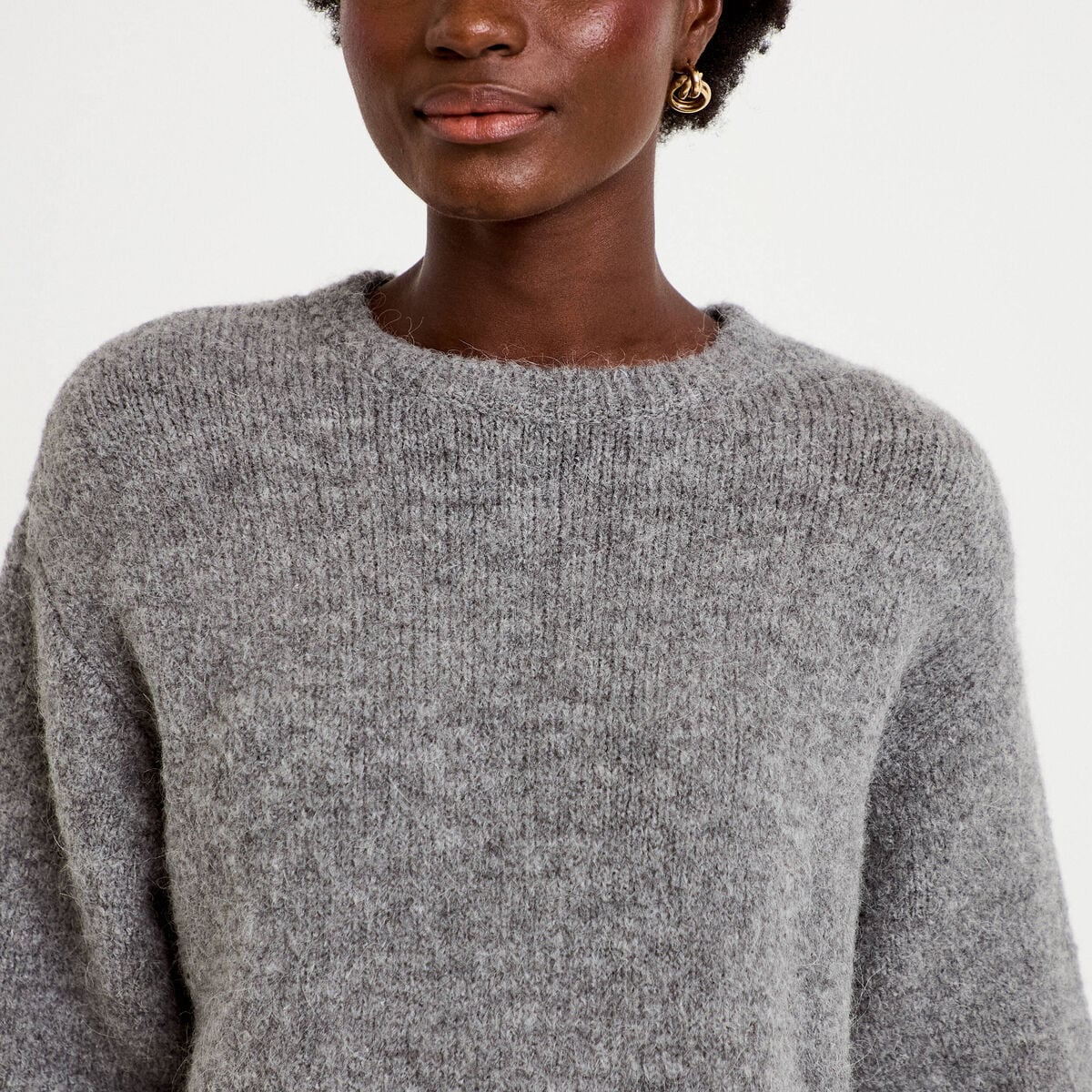 Pull manches courtes gris femme