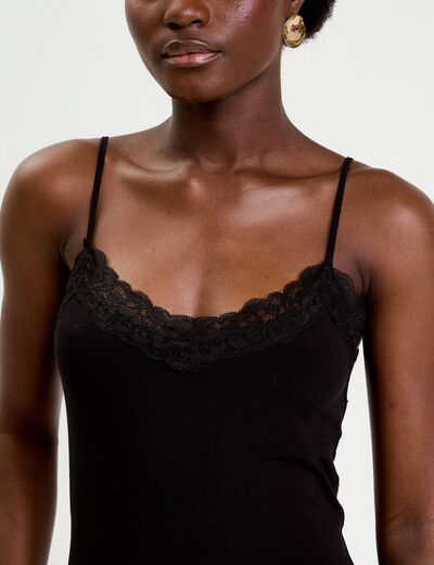 D&eacute;bardeur ajust&eacute; d&eacute;collet&eacute; dentelle noir femme