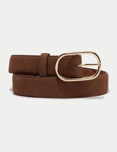 Ceinture fine aspect daim camel femme