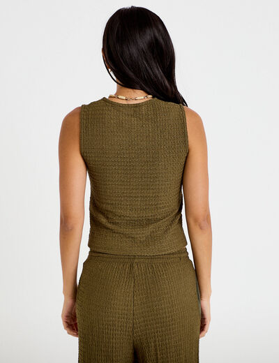 Gilet cintr&eacute; sans manches col v vert kaki femme
