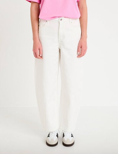 Jean barrel cropped taille standard denim blanc femme