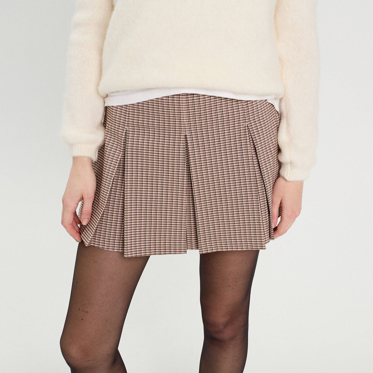 Jupe &eacute;vas&eacute;e pliss&eacute;e beige femme