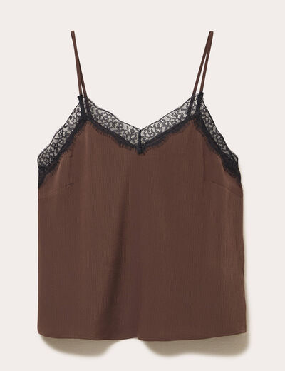 Top ajust&eacute; col v fines bretelles marron fonc&eacute; femme