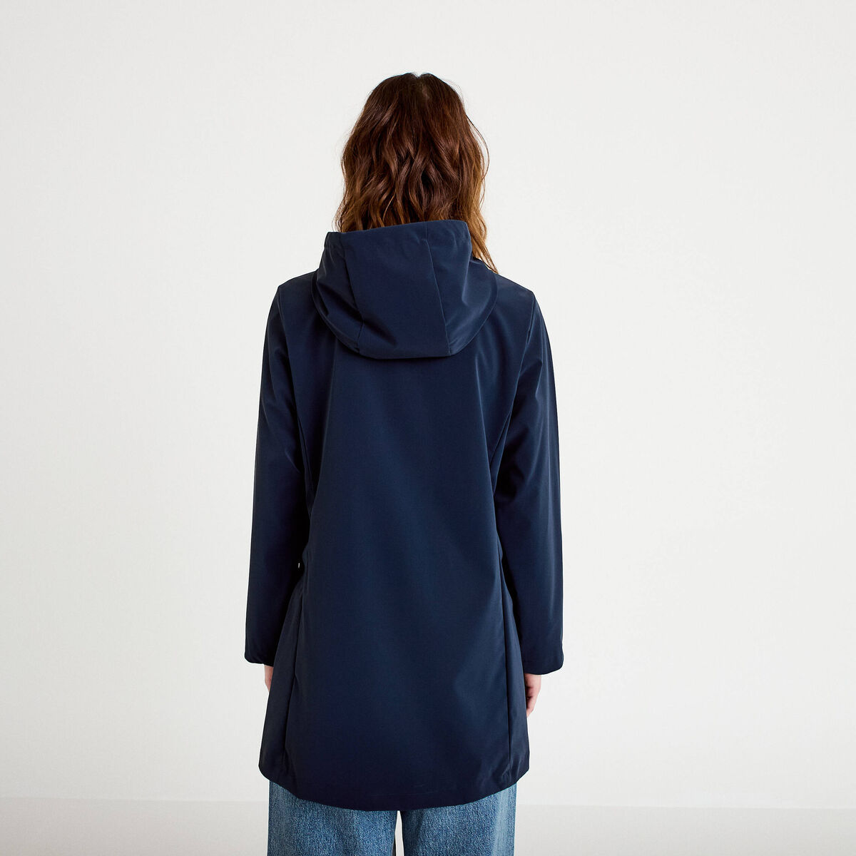 Parka &agrave; capuche manches longues bleu marine femme