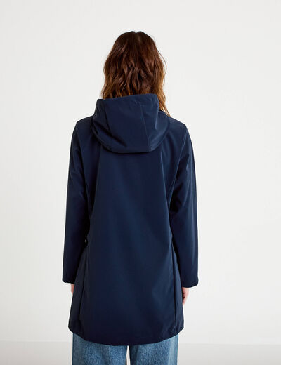 Parka &agrave; capuche manches longues bleu marine femme