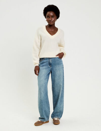Pull duveteux ecru femme