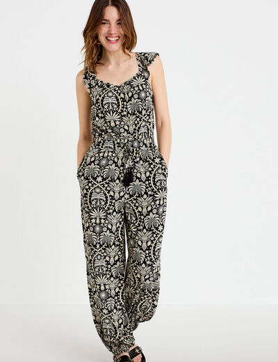 Combinaison sarouel fines bretelles noir femme
