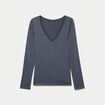 T-shirt thermique col en V plumetis gris femme