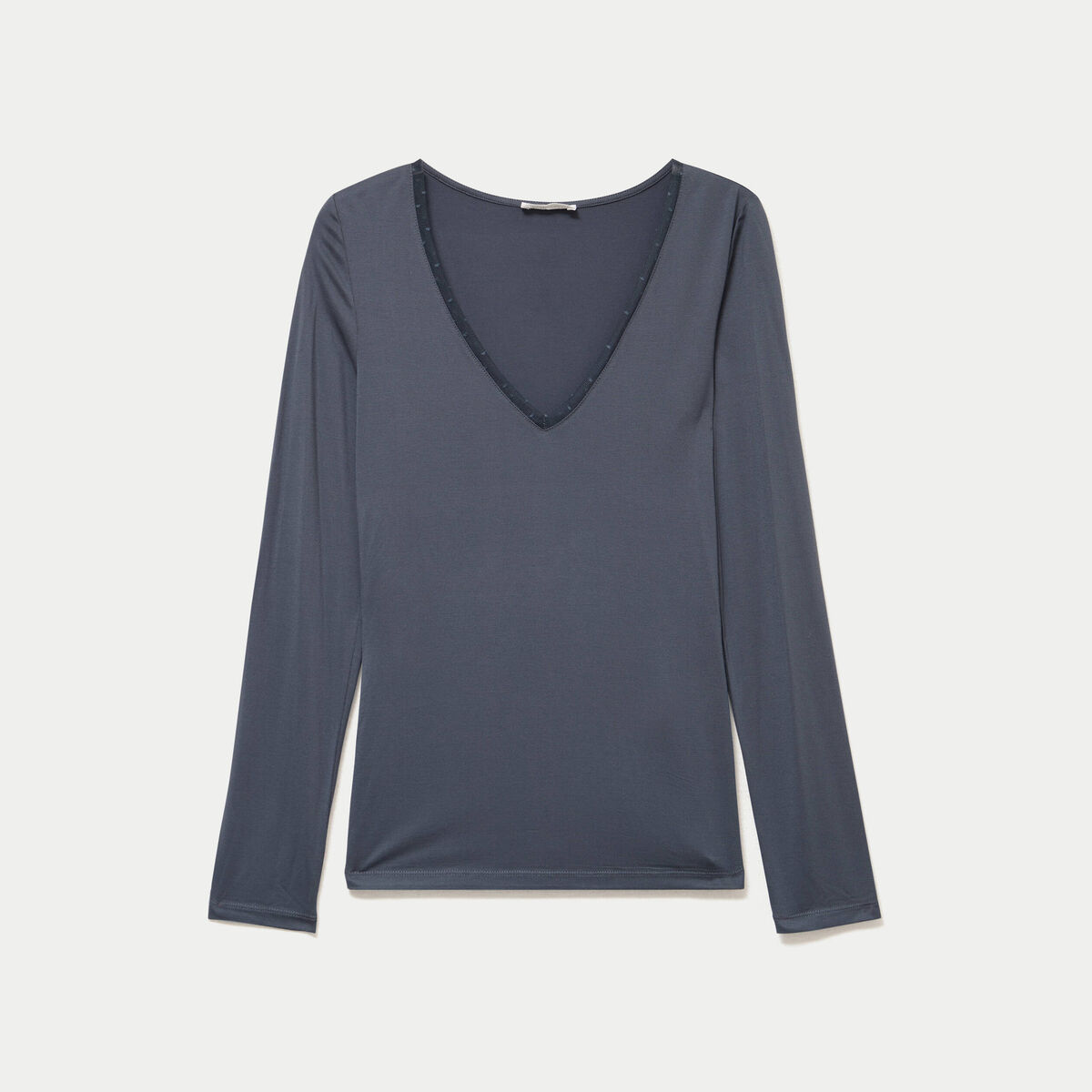 T-shirt thermique col en V plumetis gris femme