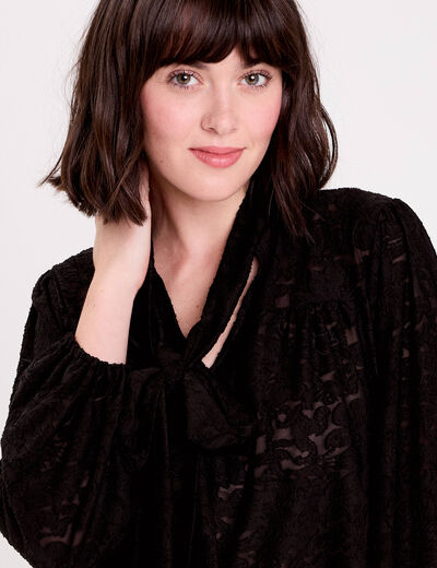 Blouse col lavalli&egrave;re noir femme