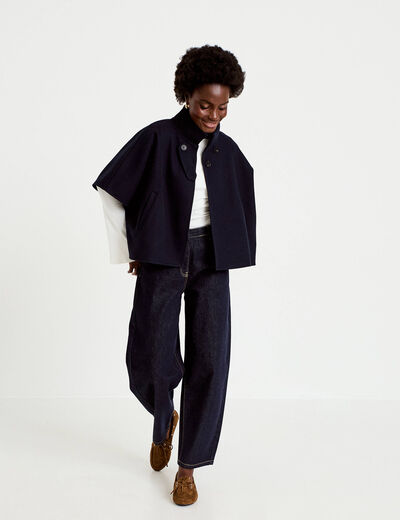 Poncho col am&eacute;ricain bleu marine femme