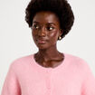 Gilet ample col rond manches longues rose femme