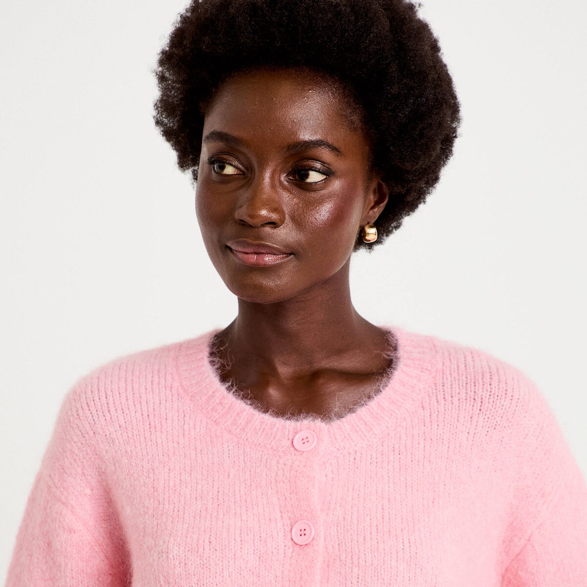 Gilet ample col rond manches longues rose femme