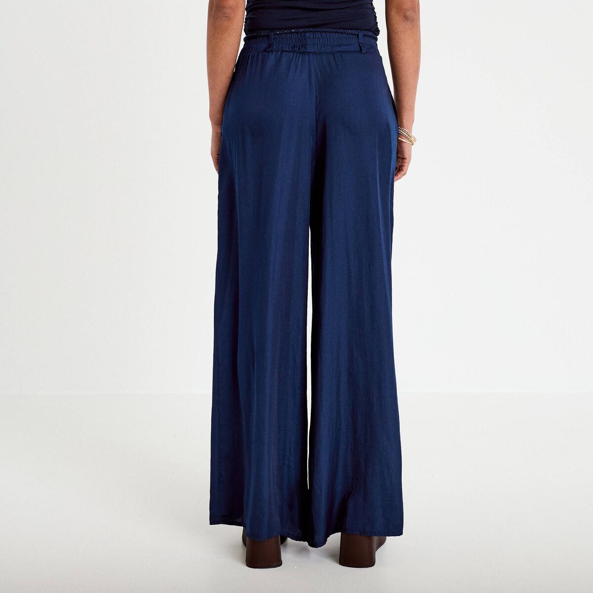 Pantalon large taille standard bleu marine femme