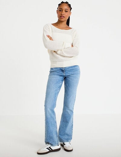 Pull ample ajour&eacute; manches longues ecru femme