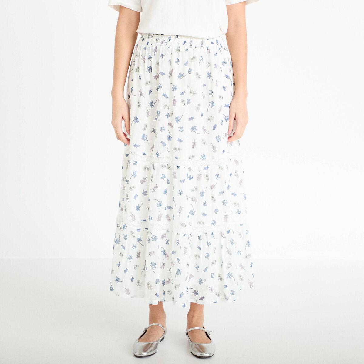 Jupe longue &eacute;vas&eacute;e Bridgerton blanc femme