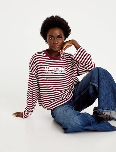 T-shirt col rond manches longues rose femme