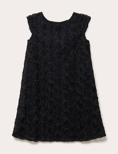 Robe droite motif floral en relief noir femme