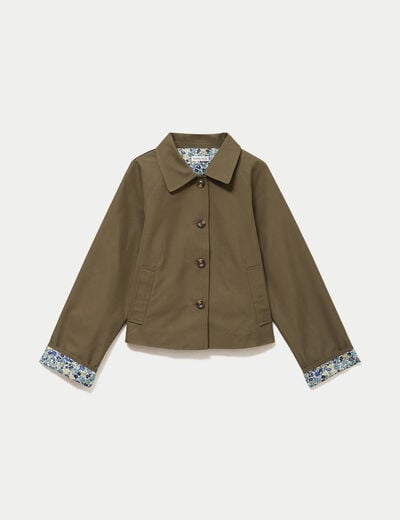 Veste courte boutonn&eacute;e doublure vichy vert kaki femme