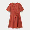 Robe courte &eacute;vas&eacute;e col v manches courtes orange fonc&eacute; femme