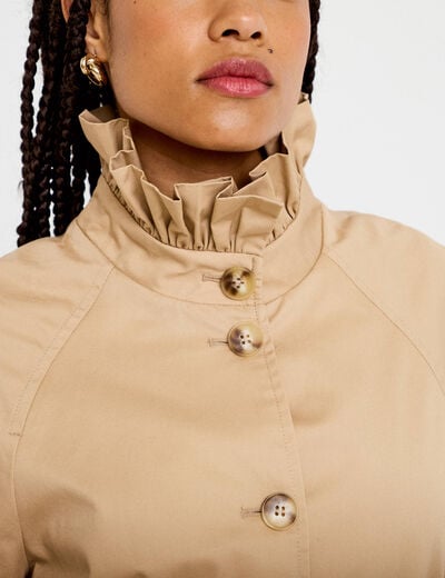 Veste droite col montant manches longues beige femme